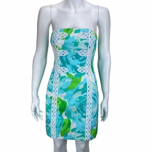 Lilly Pulitzer Tansy First Impressions Dress Mini Strapless Poolside Blue New 2 - Picture 1 of 9